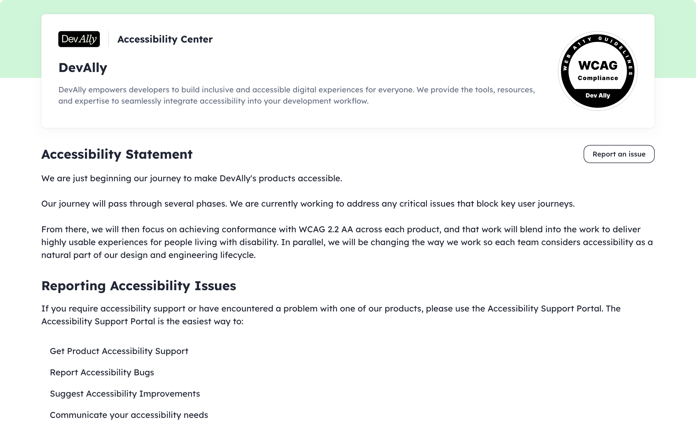 screenshot of DevAlly app with a completed accessibility audit.